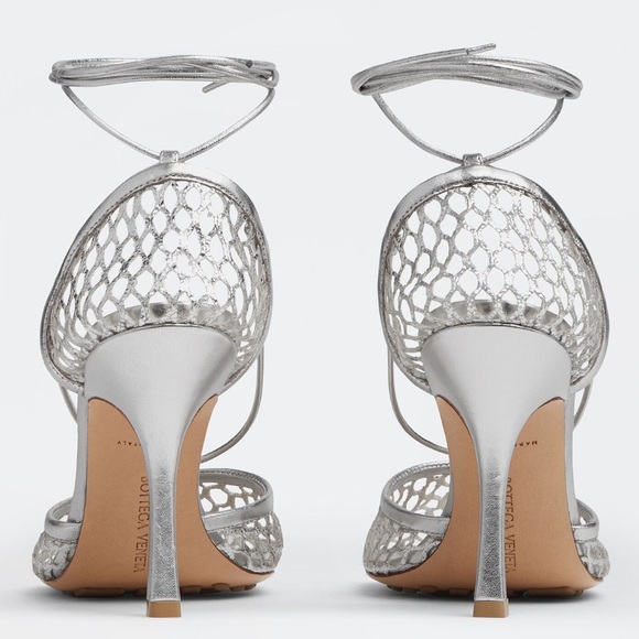 Bottega Veneta Metallic Mesh Lace-Up Leather Sandals - Picture 3 of 10